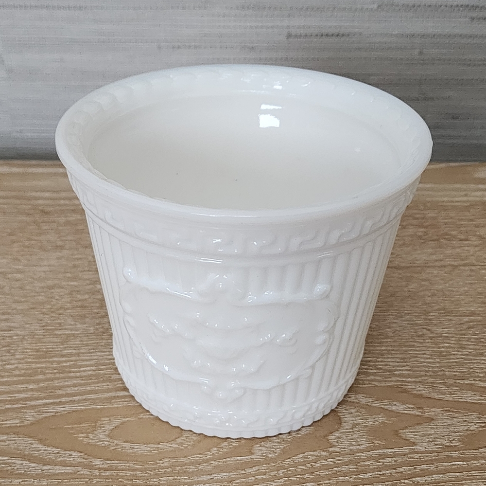 Milk Glass Planter, Container With Greek Key And Medallion